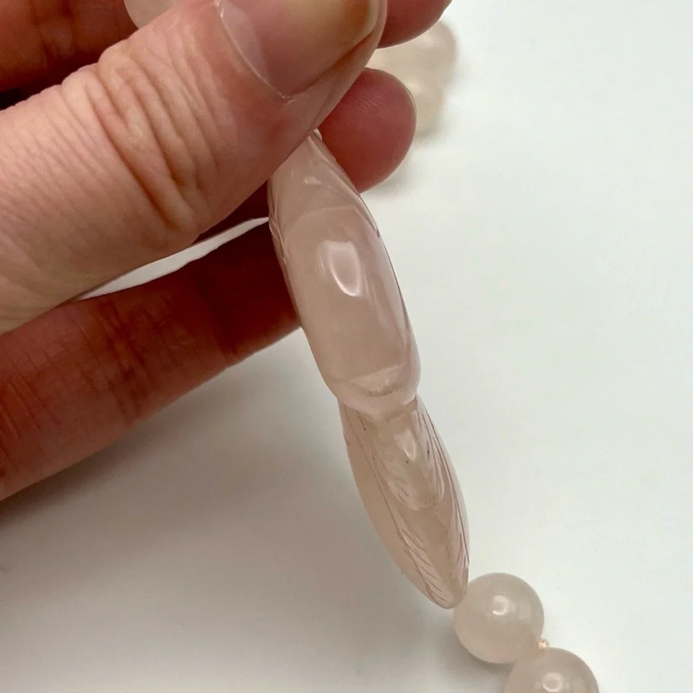 Vintage Chinese Rose Quartz Hand Knotted Mala Lotus Necklace - Picture 6 of 8